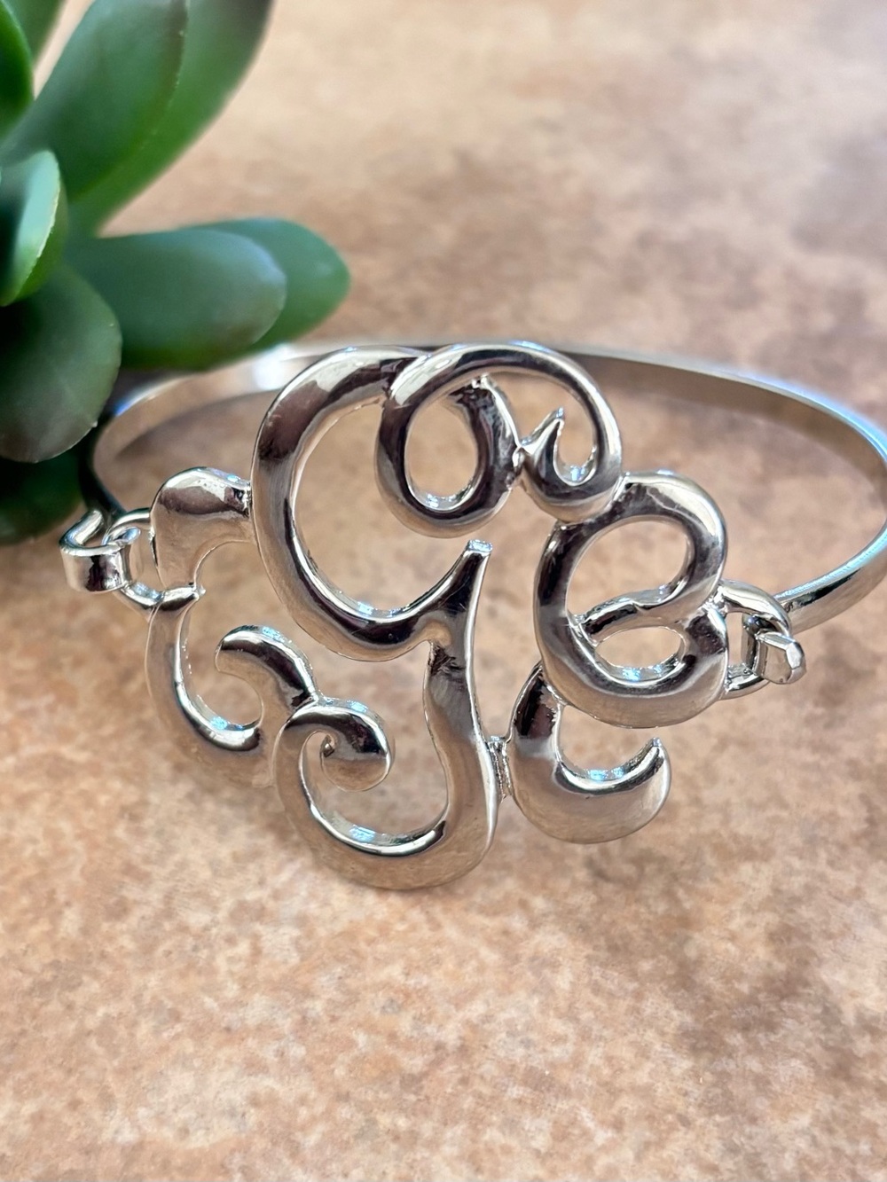 Silver Tone Monogram G Open Cuff Bracelet